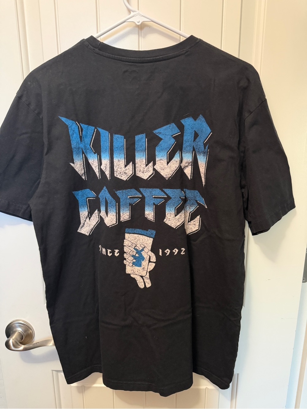 Dutch Bros Black Tee with Blue and White Graphic Text